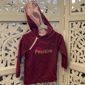 Cat & Jack Stay positive saying child side zip hoodie. Color: maroon and pink